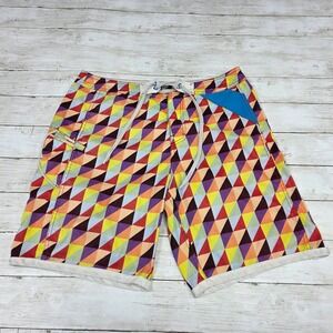 WeSC Board Shorts Mens 34 Multicolor Theodor Geometric Triangle Harlequin Swim